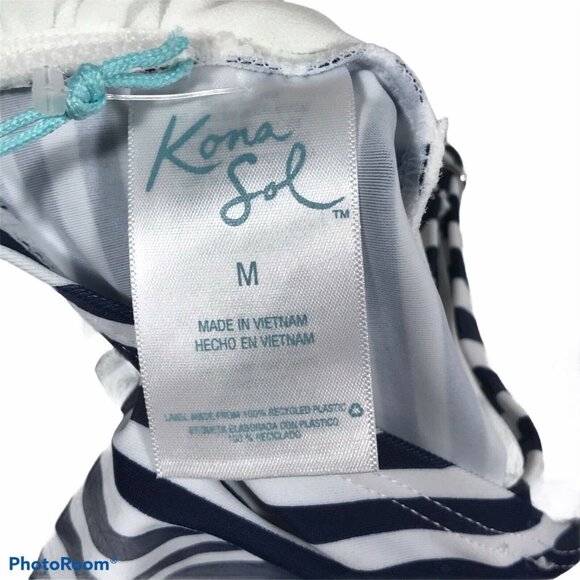 Kona Sol Womens Sz Medium 8-10 Tankini Swim Top Striped Navy White New With Tags - Picture 5 of 12